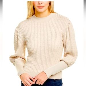Champagne cable knit puff-sleeve 525 pullover